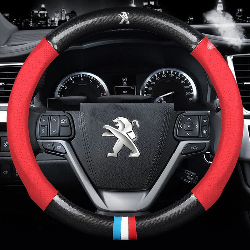 Peugeot car steering wheel cover carbon fiber leather Nonslip No Smell Thin breathable 206 207