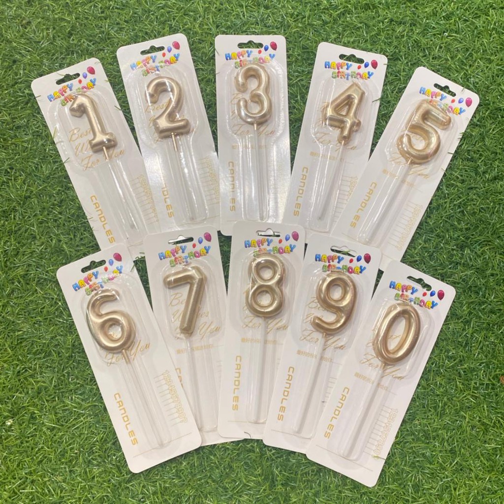 READY STOCK - 0-9 GOLD NUMBER BIRTHDAY CANDLE candles lilin cakes ...