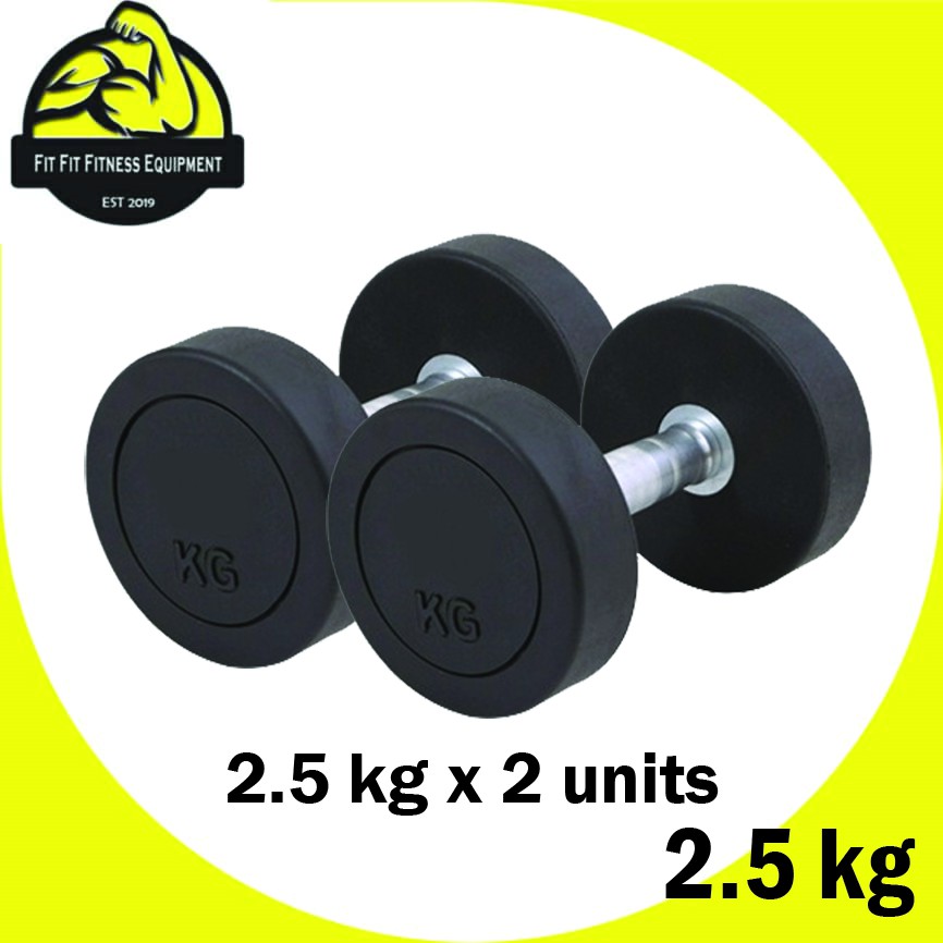 Ready Stocks ✅ Fit Fit Fitness Metal Rubber-Coated Round Fix Weight Dumbbell 2.5kg x 2 pcs (5KG) Fitness Gym Dumbbell