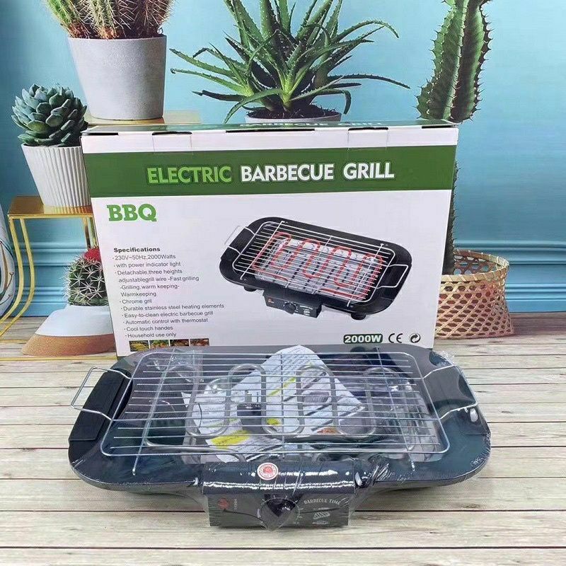 READY STOK✅ 2000W Smokeless Electric Pan Grill BBQ Stove Non-Stick Griddle Meat Kebab Roaster Barbecue Portable Hotplate