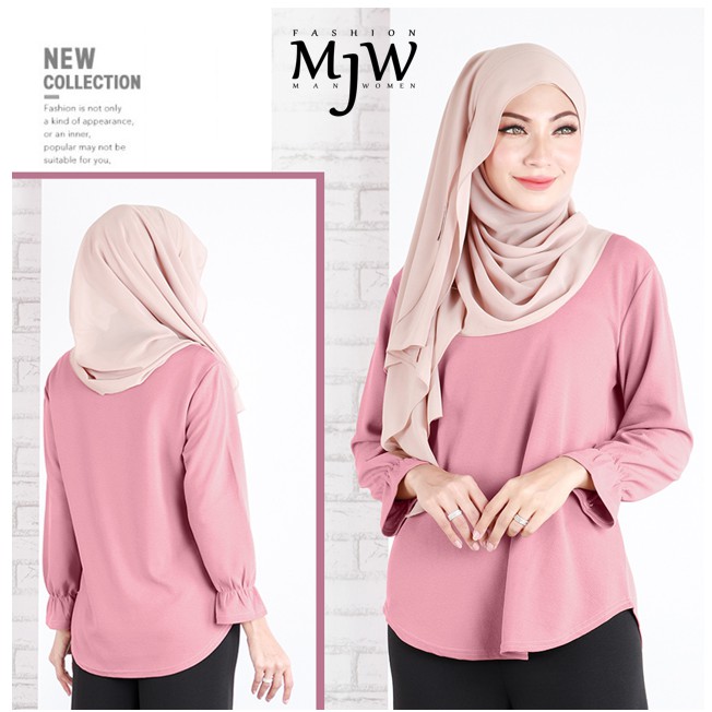  Baju  Wanita Blouse  Hiasan Garis Leher Lenggan Panjang 