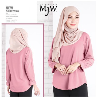  Baju  Wanita Blouse Hiasan Garis Leher  Lenggan Panjang  