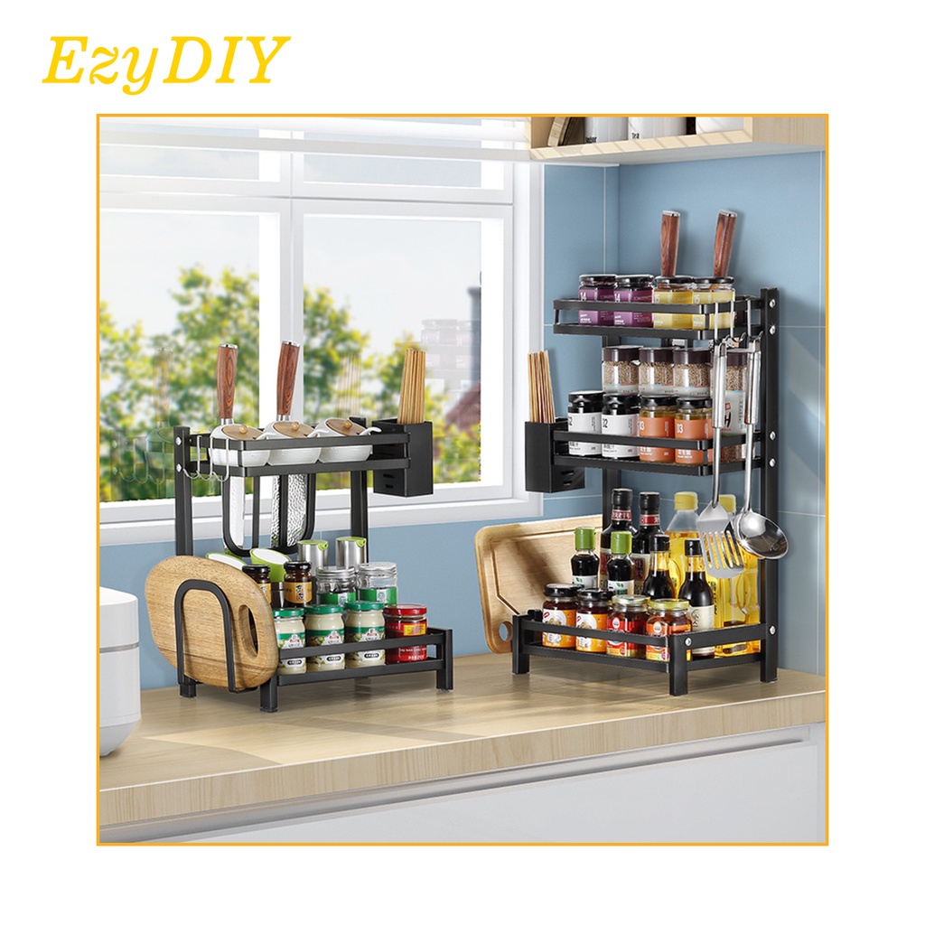 Kitchen Storage Rack Black Coating 304 Stainless Steel Kitchen Spice Rack Seasoning Rack