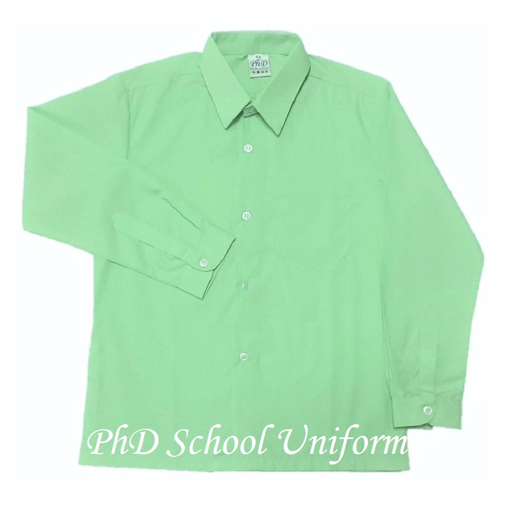 Size 9-19 PhD Light Green Long Sleeves School Uniform | Baju Sekolah Lengan Panjang-Hijau Muda