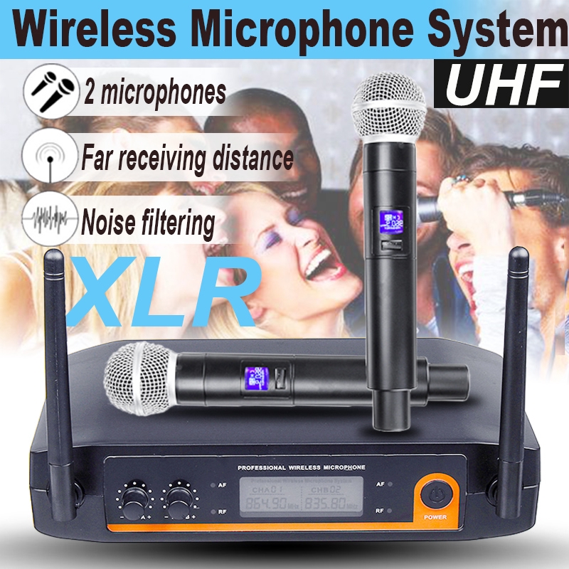 220V Professional Quiet Wireless Microphone System UHF 2Pcs Handheld