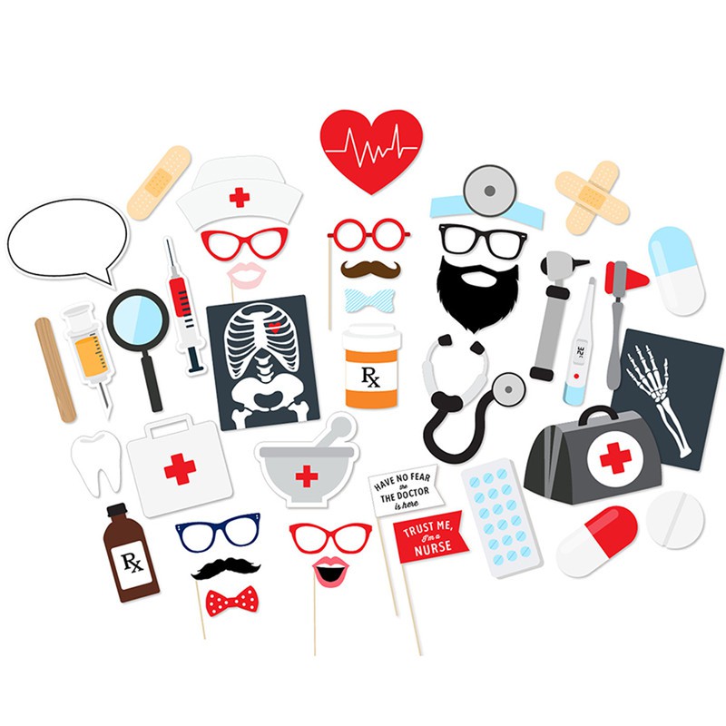 40pcs Medical Doctor Nurse Photo Booth Props Party Supplies Theme