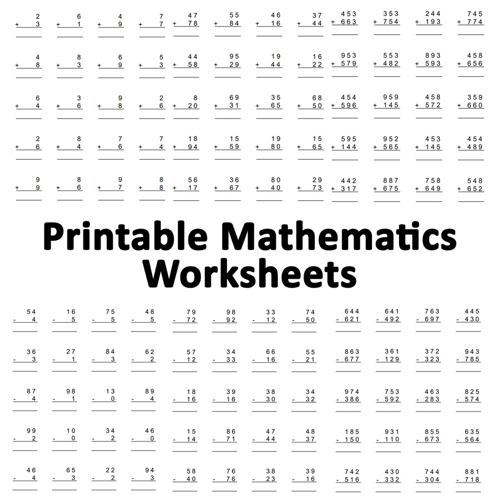 Printable Mathematics Worksheets (PDF) 200 Question