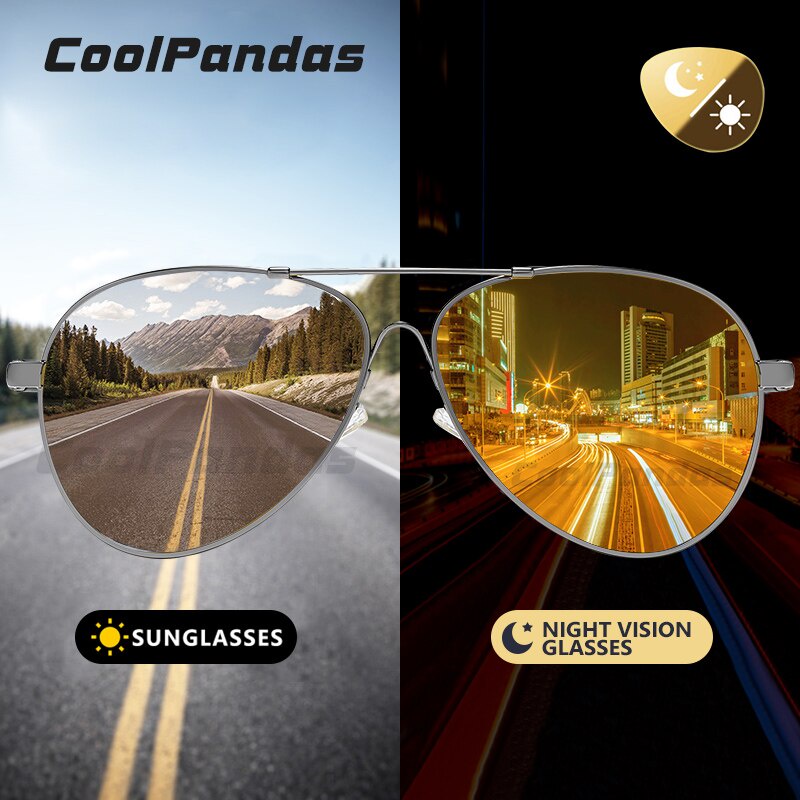 CoolPandas Aviation Sunglasses Men Polarized Photochromic Glasses Women Night Vision Driving Goggle High Quality zonnebril heren