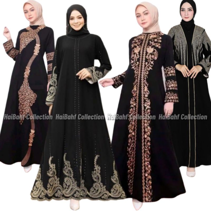 HITAM Black Abaya, Turkish Arabic robe, embroidered Arabic dress, plain dubai lace embroidery