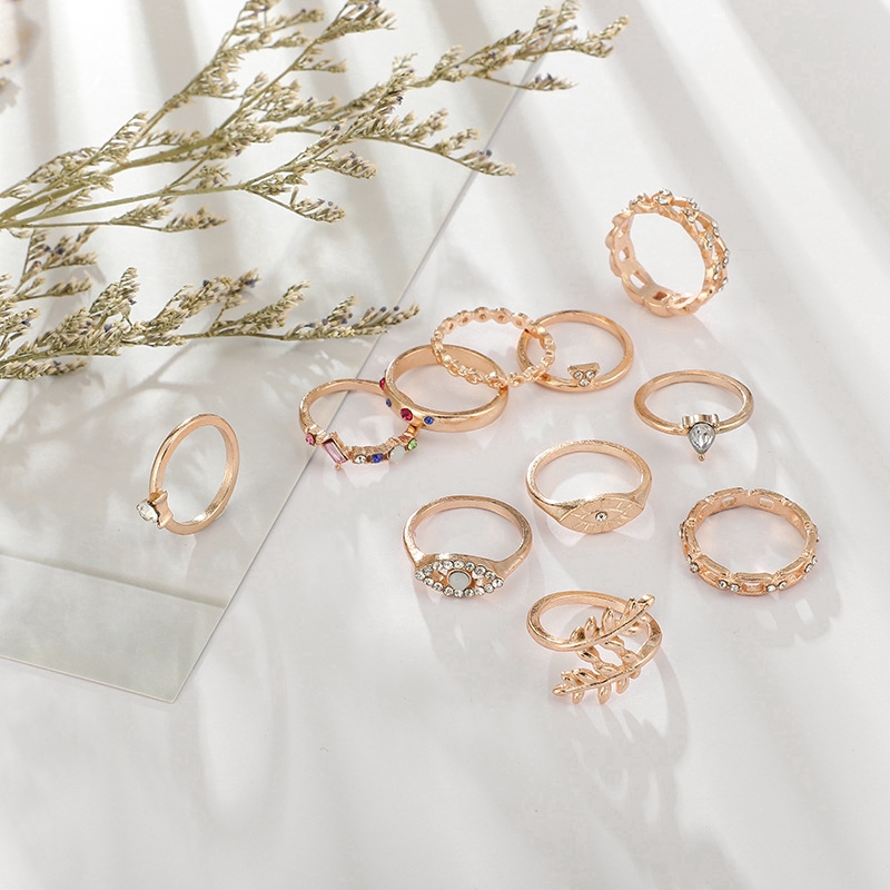 Set di anelli combinati con strass colorati, triangolo creativo, 11 pezzi/set_voghion.com