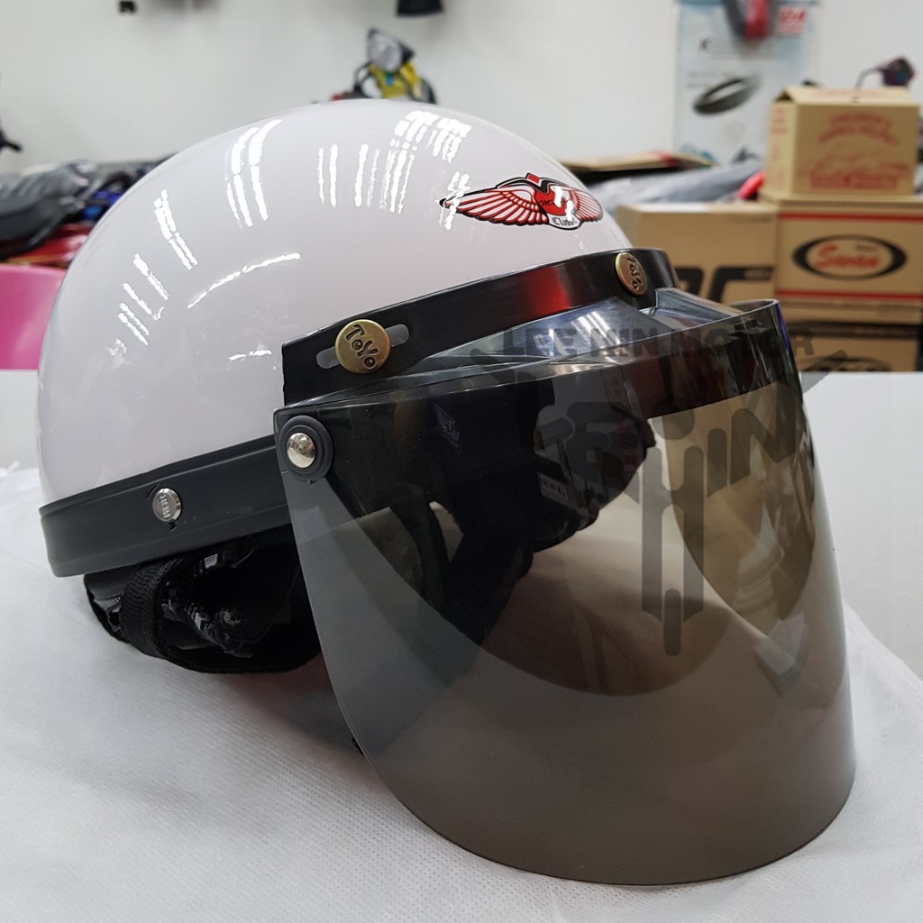 FAKE 1 LOST 3 100% Original MHR III Steng / MHR Halfcut Half Cut with Tinted visor ( White Putih )