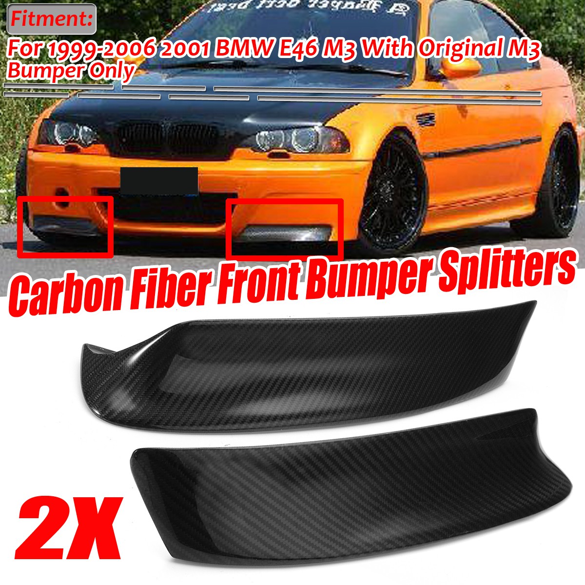 2x Carbon Fiber Csl Style Front Splitter Bumper Lip Spoiler Fit Bmw E46 M3 99 06 Shopee Malaysia