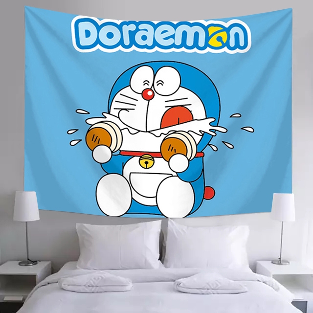 Doraemon kucing kartun tepi katil bilik tidur dinding yang 