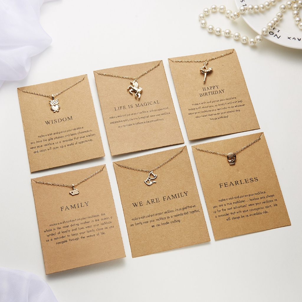 Card Necklace For Women Gold Color Chain Lucky Elephant Animal Pendant Make A Wish Necklace Fashion Jewelry Gift Shopee Malaysia