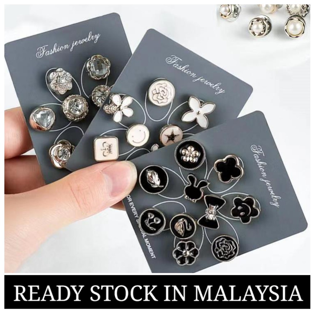 10 PCS Button Brooch Muslimah Hijab Pin Kerongsang Tudung Pin Bawal Brooch Pin Fixed Clothes Accessories Cincin Tudung