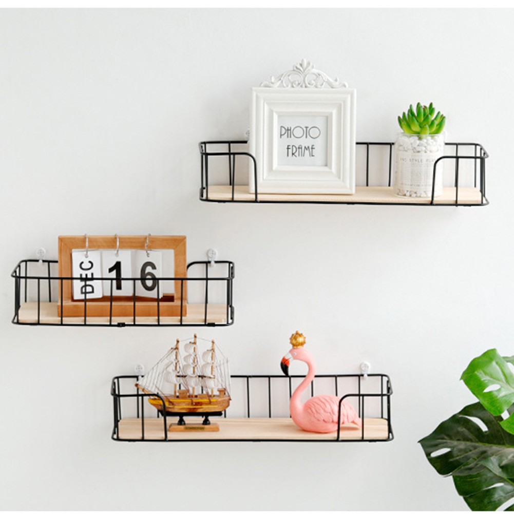 Innovative Wall Mounted Display Shelf Bedroom Wall Hanging Iron Basket Punch