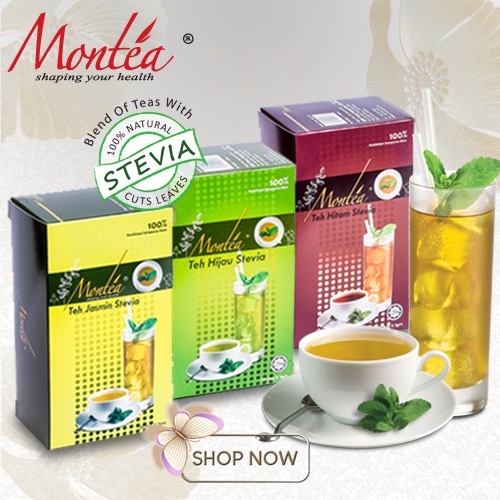 Montea Stevia Tea (Green Tea / Jasmine / Black Tea) 3gx20's Shopee