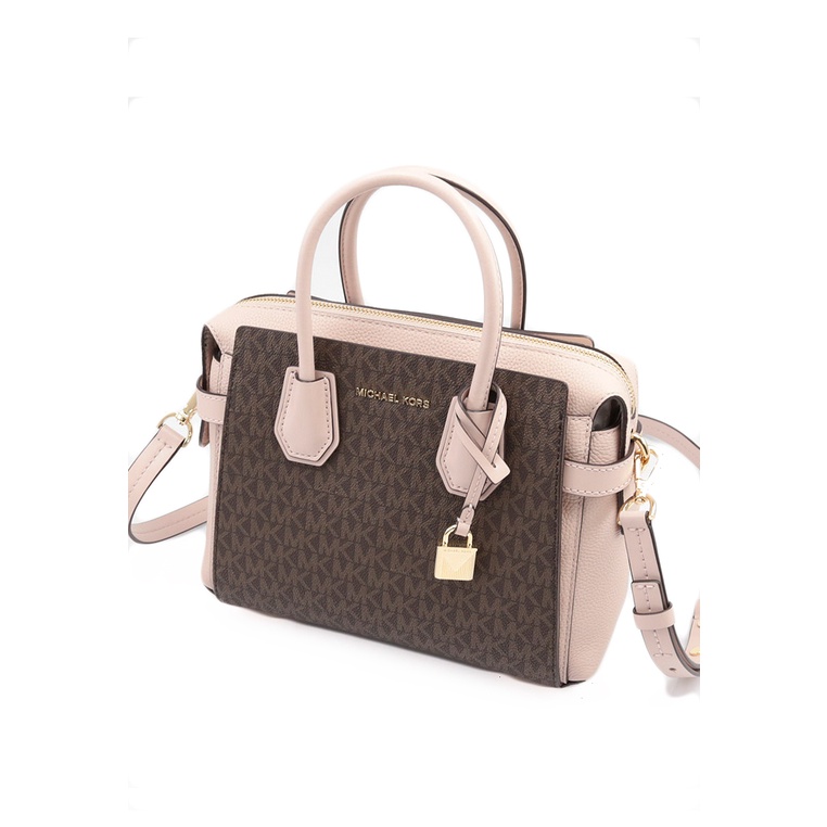 Michael Kors Mercer Small Logo Belted Satchel - Brown / Soft Pink | Shopee  Malaysia