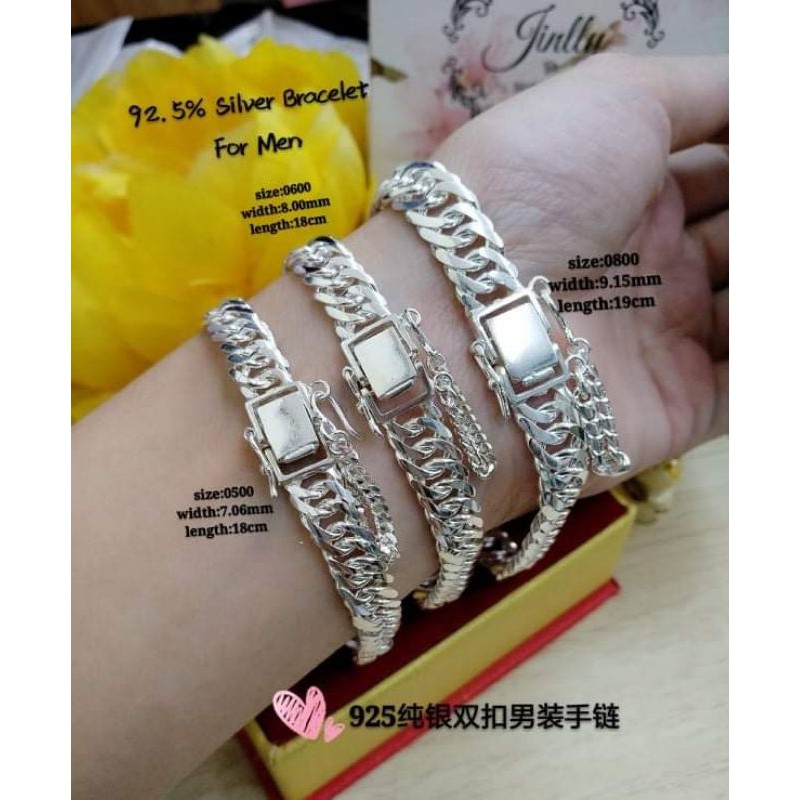 925 silver bangle for men *Rantai tangan Perak sesuai untuk lelaki@925纯银双扣男装手链