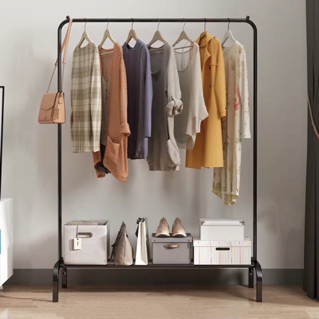 Cloth Rack Clothes Hanging Floor Folding Indoor Single Pole Hanger Drying Cloth Bedroom Storage Hanger