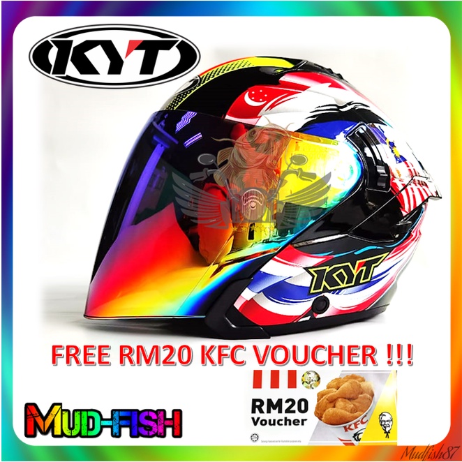 TOPI KYT NFJ 3 NATION NO BIKE NO LIFE NF-J SPECIAL EDITION HELMET (DOUBLE VISOR) + FREE KFC RM20 VOUCHER