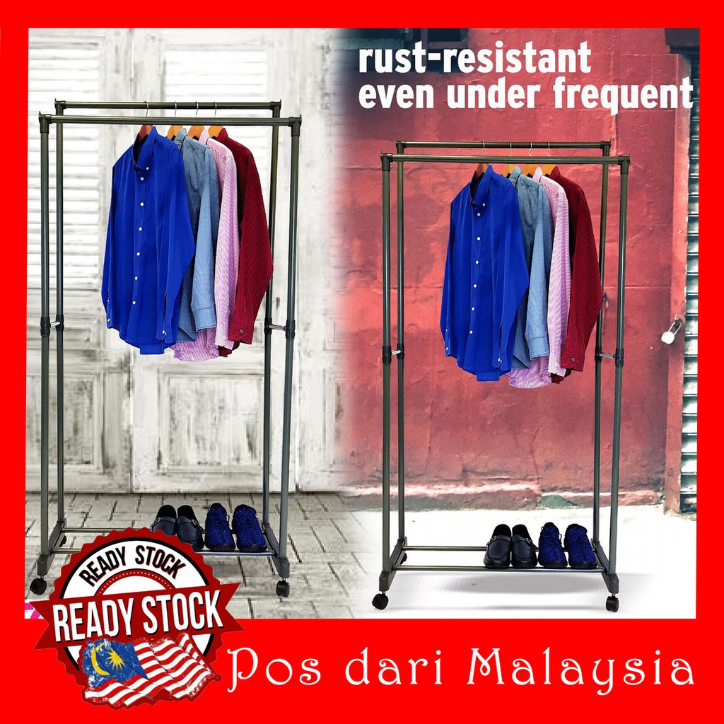 Rak Besi Sangkut Baju / Heavy Duty Double Pole Garment ...