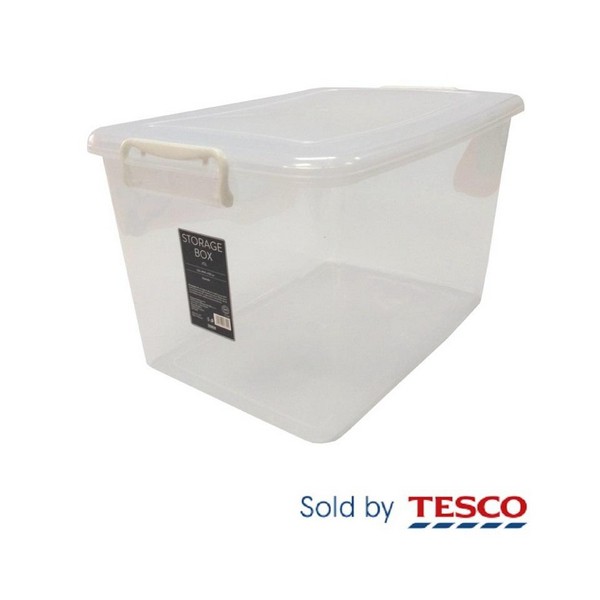 Tesco Transpa Storage Box 45l, Plastic Storage Box With Lid And Handle