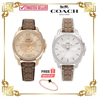 [Original & Free Bracelet] Coach Boyfriend Signature Strap Khaki Brown Watch Jam Tangan Wanita 14503150 14503148