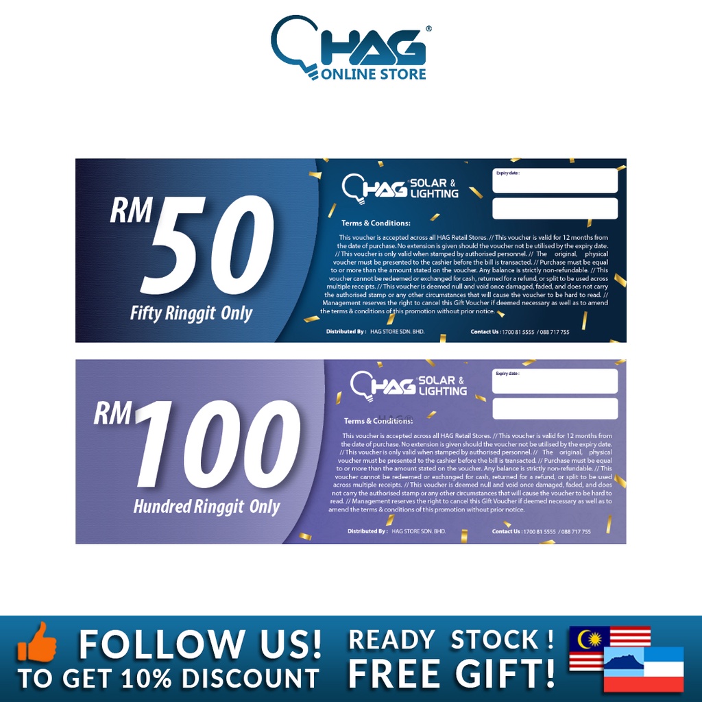 HAG® Solar And Lighting Gift Voucher - RM50/RM100