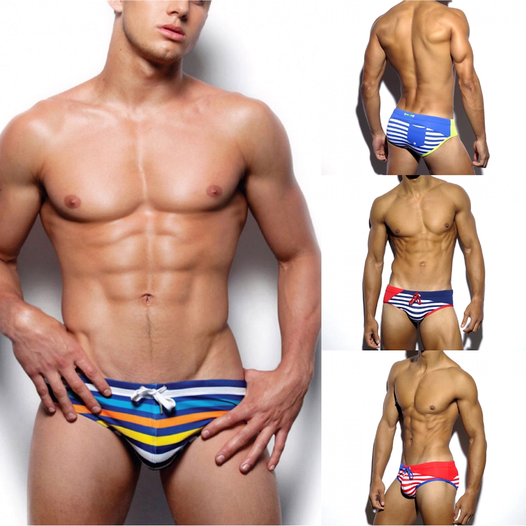 striped mens swim briefs