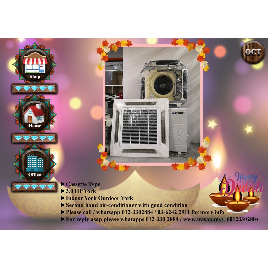 York 3hp Cassette Type Second Hand Air Conditioner Aircond Klvalley Kepong Selangor Ac8817