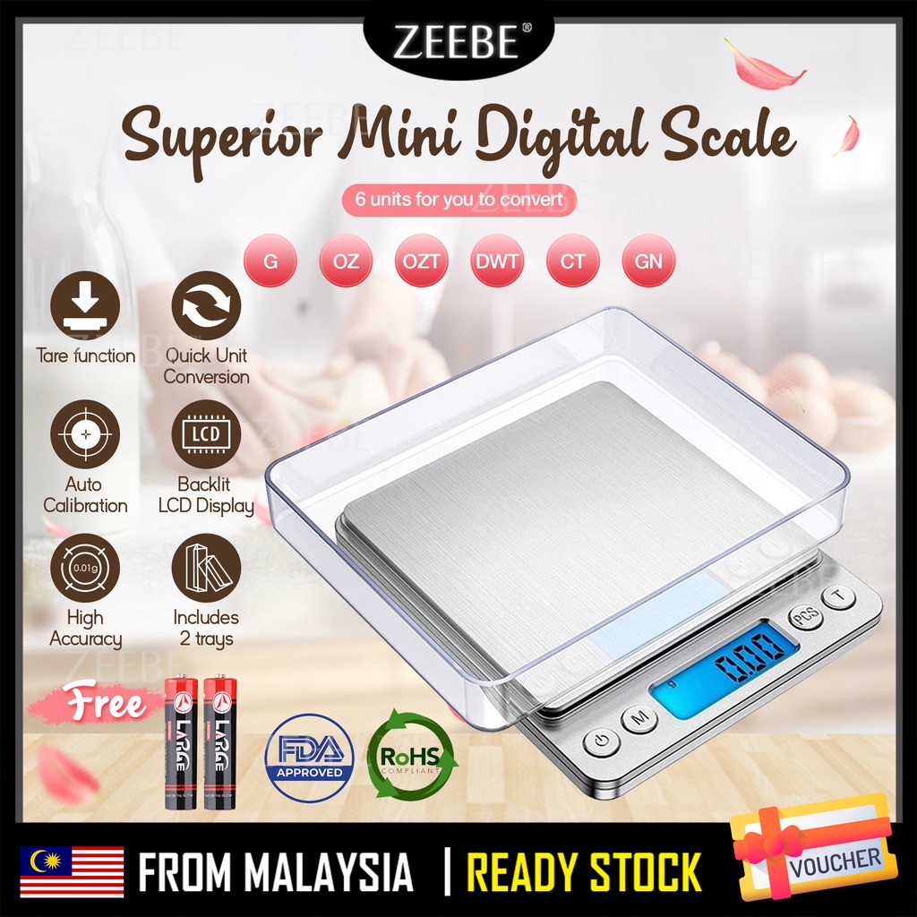 ZEEBE 3KG 0.1G Mini Precision Digital Kitchen Scale (Penimbang Makanan Diet/Baking)