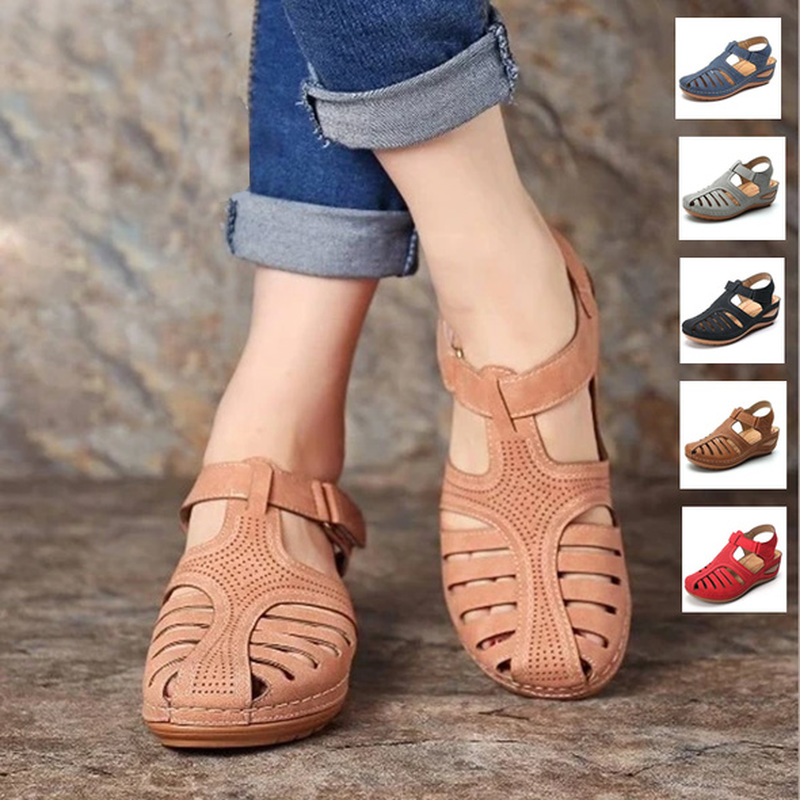 Women Wedge Sandals Low Heels Walking Vintage Sandal Non-slip ...