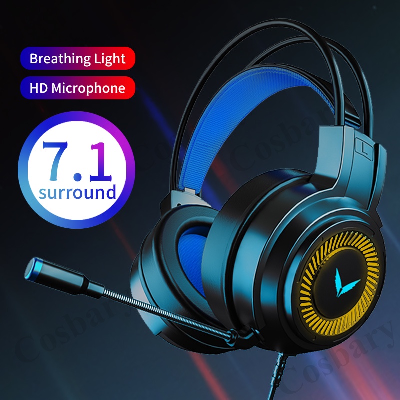 Gaming Headset with MIC Noise Reduction Wired Headphone Gaming Over Ear Headphone Surround Stereo Cool Light