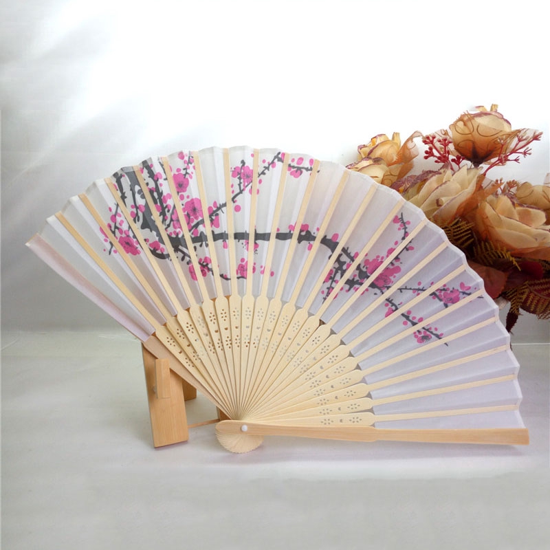 Bamboo Folding Hand Held Flower Fan Chinese Dance Party Pocket Gifts Purple