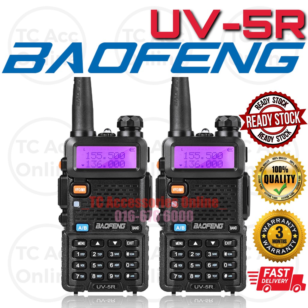 Baofeng Uv 5r 2 Pcs Walkie Talkie Dual Band Portable 2 Way Radio Uv5r Black Ready Stock