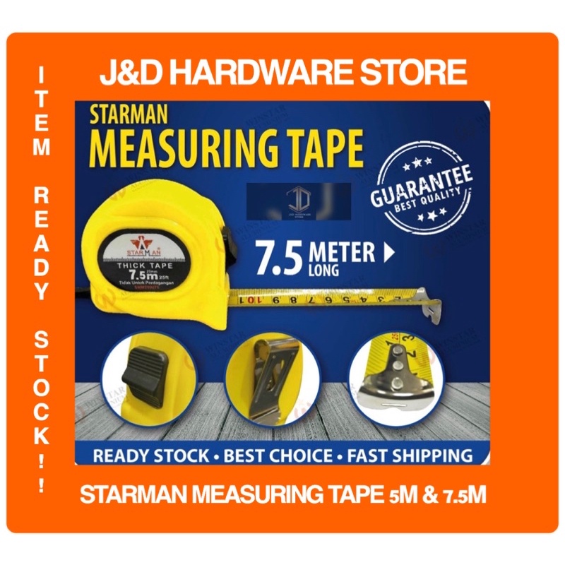STARMAN 5M/16feet & 7.5m/25 feet Measuring Tape Mesuring Tools Measure Tape Ready Stock