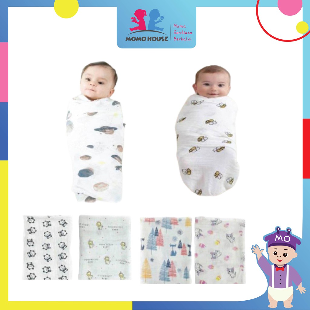 Newborn Baby Muslin Swaddle Soft Blanket Kain Bedung Kain Selimut Napkin Lampin - Premium Quality