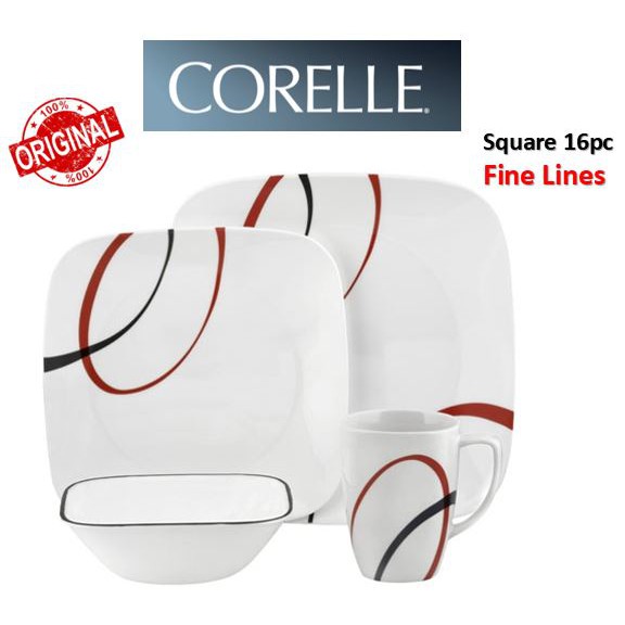Year End Sale Corelle Fine Lines 16pc Square Dinner Set Shopee Malaysia
