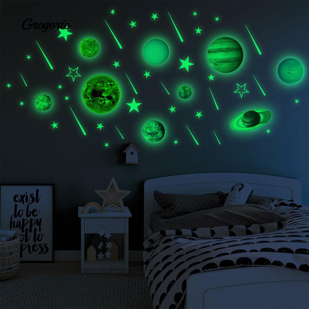 Wall Glow In The Dark Planet Stars Stickers Baby Kids Nursery Bed