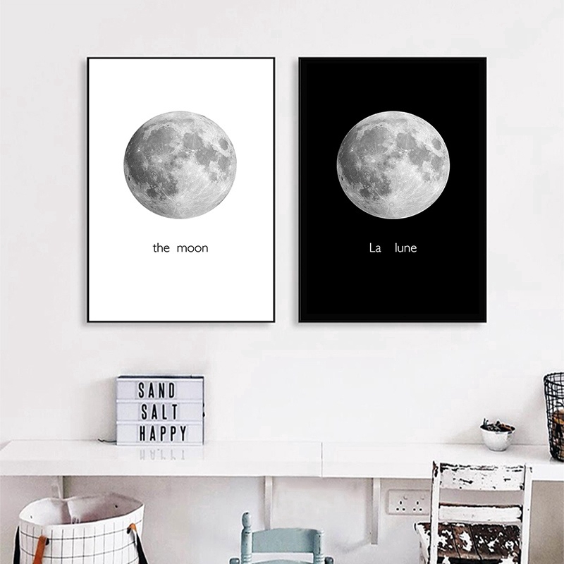 Moon Canvas Painting Black And White Wall Art Decoration Picture For Living Room Ee Malaysia - Moon Wall Art Painting