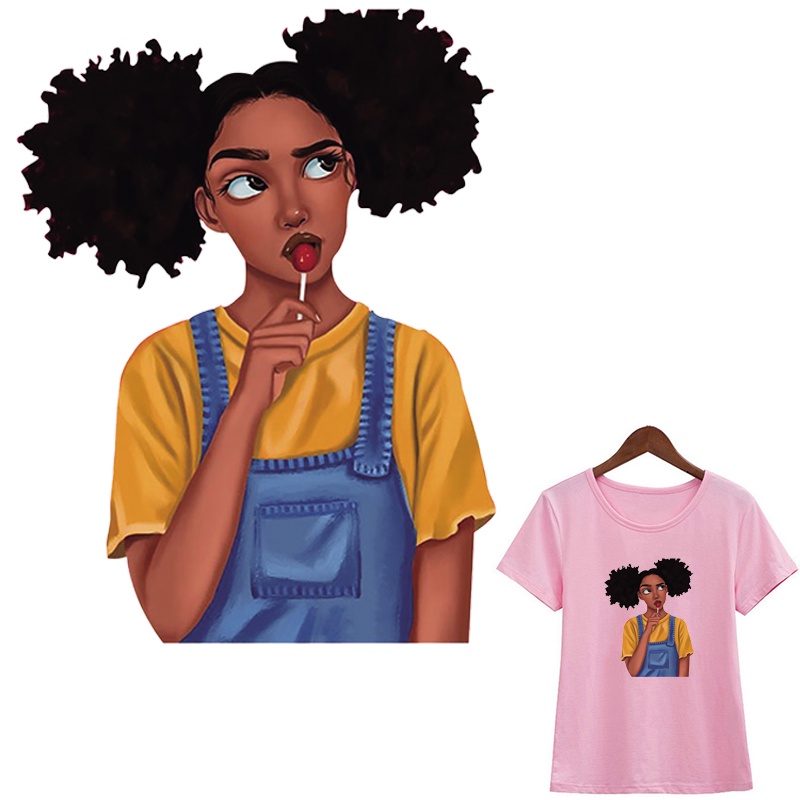 Iron On Patch Beauty African Girl Stripe Washable Diy T-Shirt Clothing Stickers Eco-Friendly Sticker On Clothes Heat Tranfer