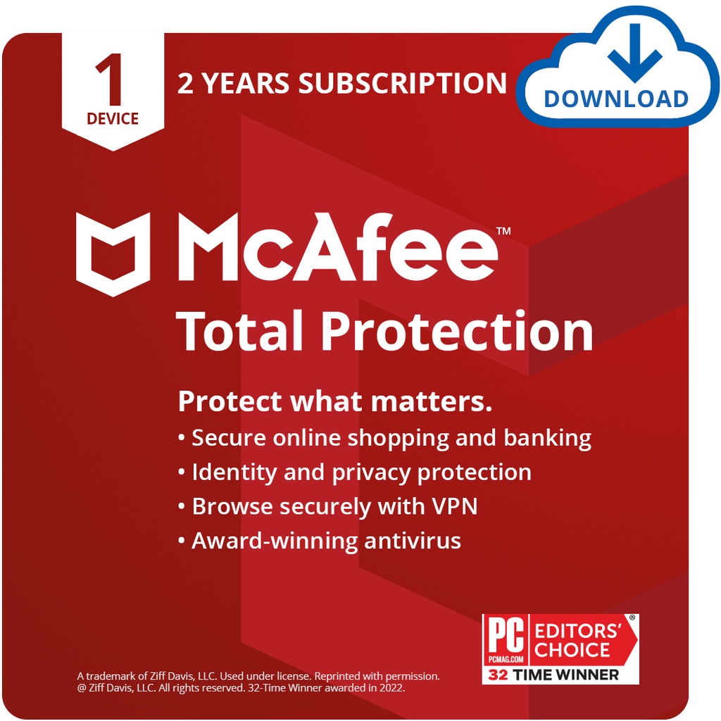 McAfee Total Protection 2024 | 1 Device | 2 Year Subscription | Antivirus Internet Security Software | VPN, Password Ma