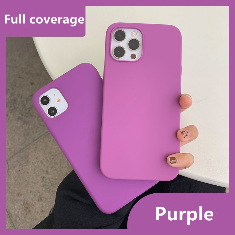 Purple Full Coverage For Iphone 12 13 13 Pro Max 12 Pro Max 11 11 Pro Max X Xs Max Xr 7 8 Plus 8 Solid Color Liquid Silicone Phone Case Shopee Malaysia