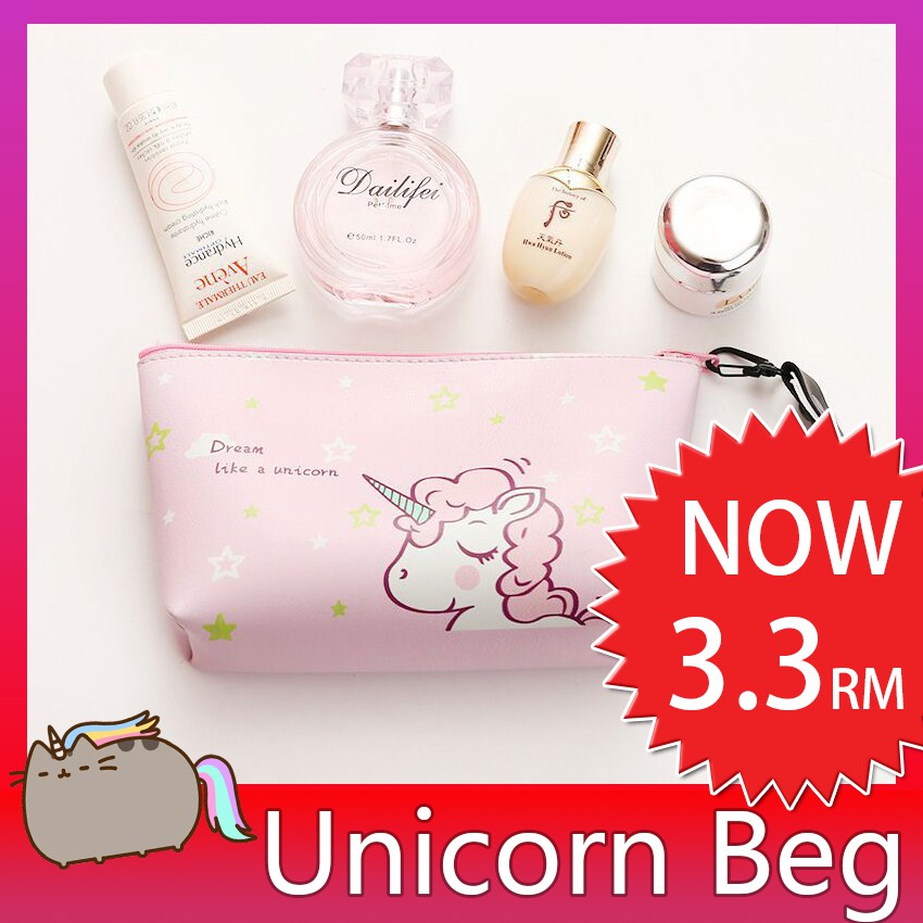 Unicorn Makeup Travel Zip Pouch Dompet Cosmetic Beg Waterproof Women Bags