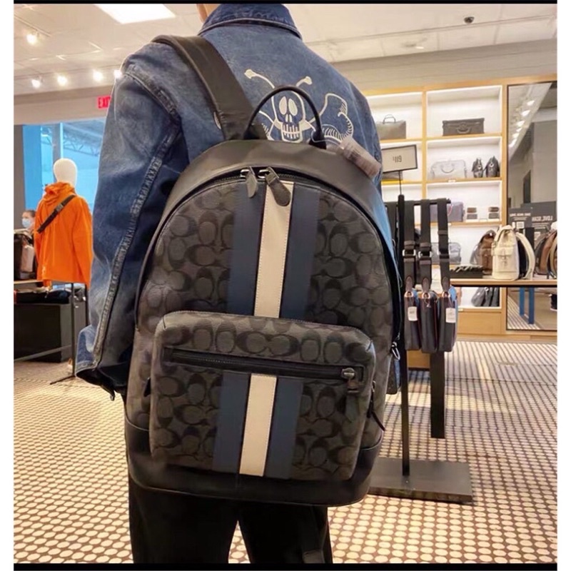 West Backpack In Signature Canvas With Varsity Stripe