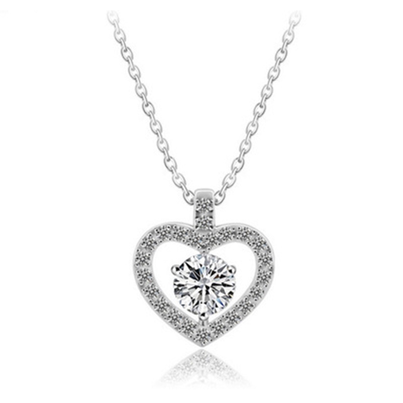 SSA Korean 925 Silver Classic Love Heart Necklace / Rantai Leher Inlay ...