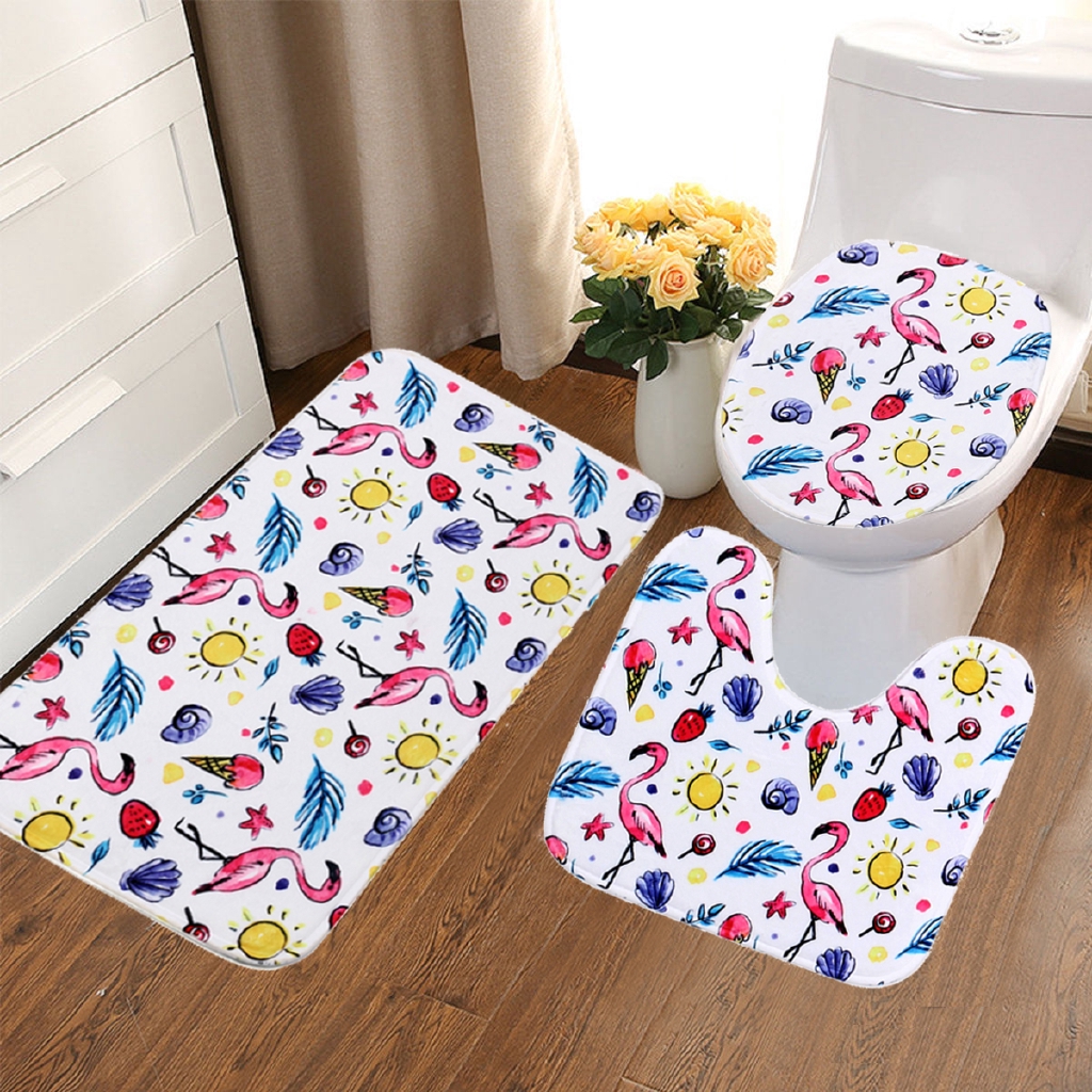 3pcs Set Bathroom Non Slip Pedestal Rug Bath Mat 5 Colors Lid