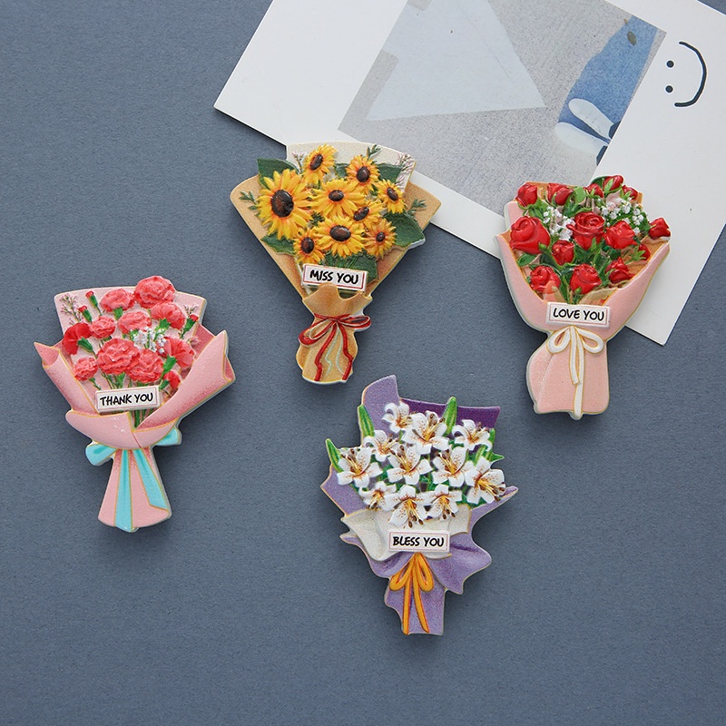 WHITE ROSE FLOWER 3D Fridge Magnet Resin Memo Holder Souvenir Gift Refrigerator 