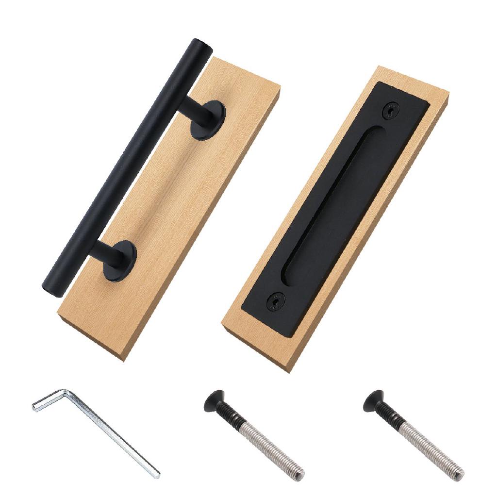 Sliding Barn Door Handle Pull And Flush Set Two Sided Black